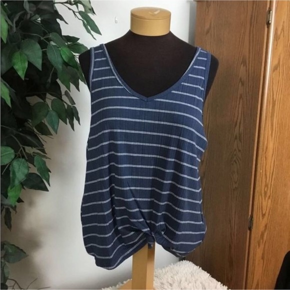SO double V Neck knotted front tank top Woman’s Juniors size XL blue whi… - Picture 1 of 11